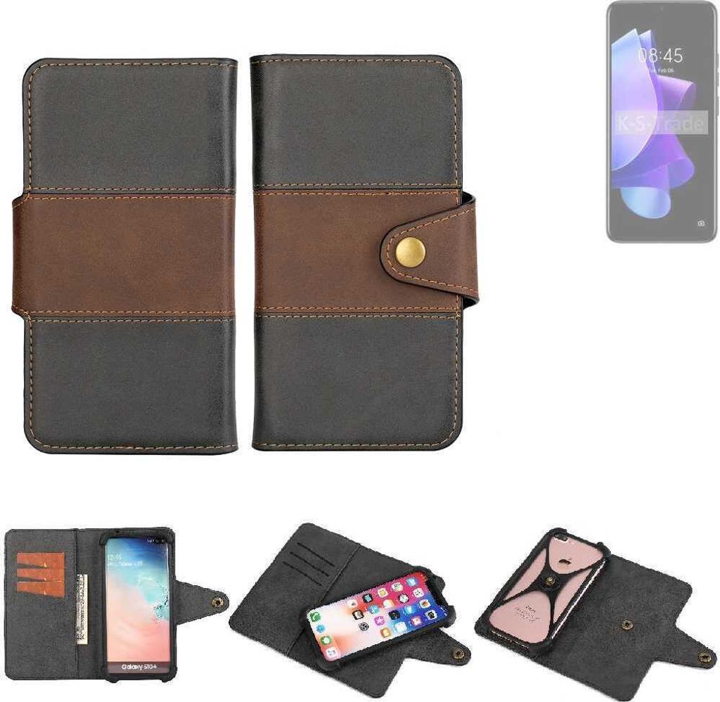 K-S-Trade Handyhülle Schutzhülle Hülle Bookstyle Wallet-Case kompatibel mit Tecno Pop 7 Pro Bumper Rundumschutz schwarz-braun 1x