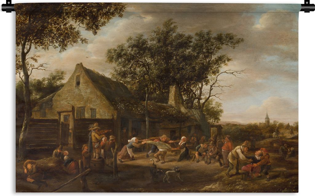 MuchoWow Wandteppich Wandbehang Tanzende Bauern in einem Gasthaus - Jan Steen 90x60 cm Tapisserie Dekoration Wandtuch - Wandskulpturen - Bildteppich