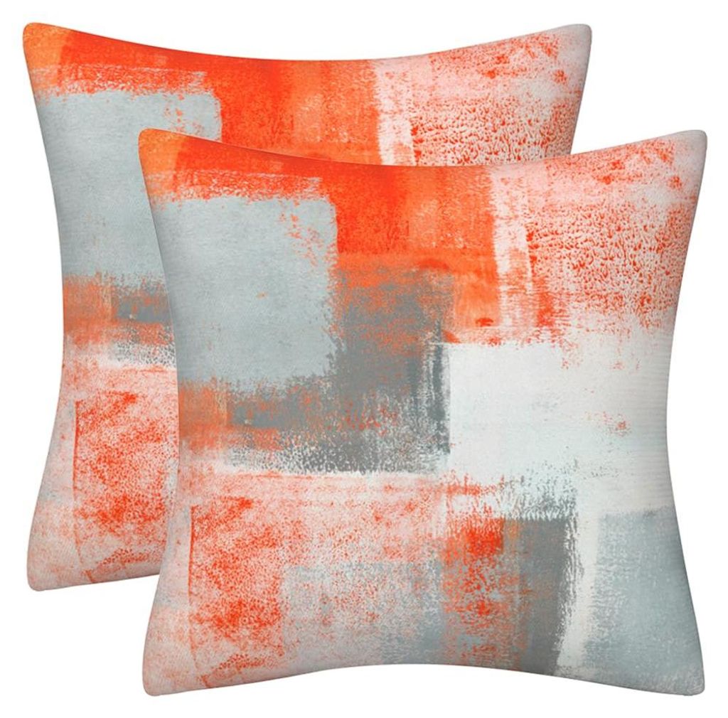 Set mit 2 Kissenbezügen, 45x45 cm, orange, grau, weißer Samt, moderne abstrakte Sofakissen, Dekokissen, ästhetische Sofakissen für Sofa, Sessel...