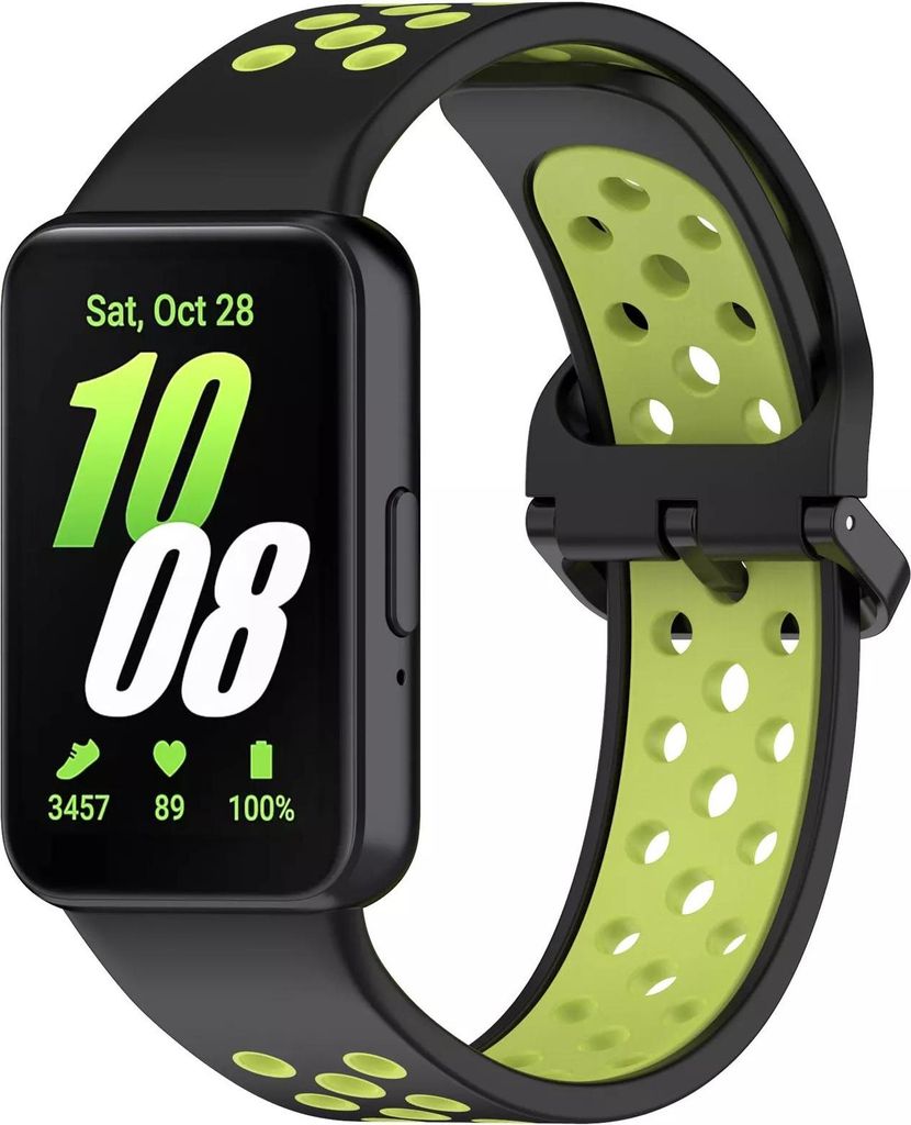 Strap-it Silikon-Sportband mit Schnallenverschluss - passend für Samsung Galaxy Fit 3 (schwarz/lime)