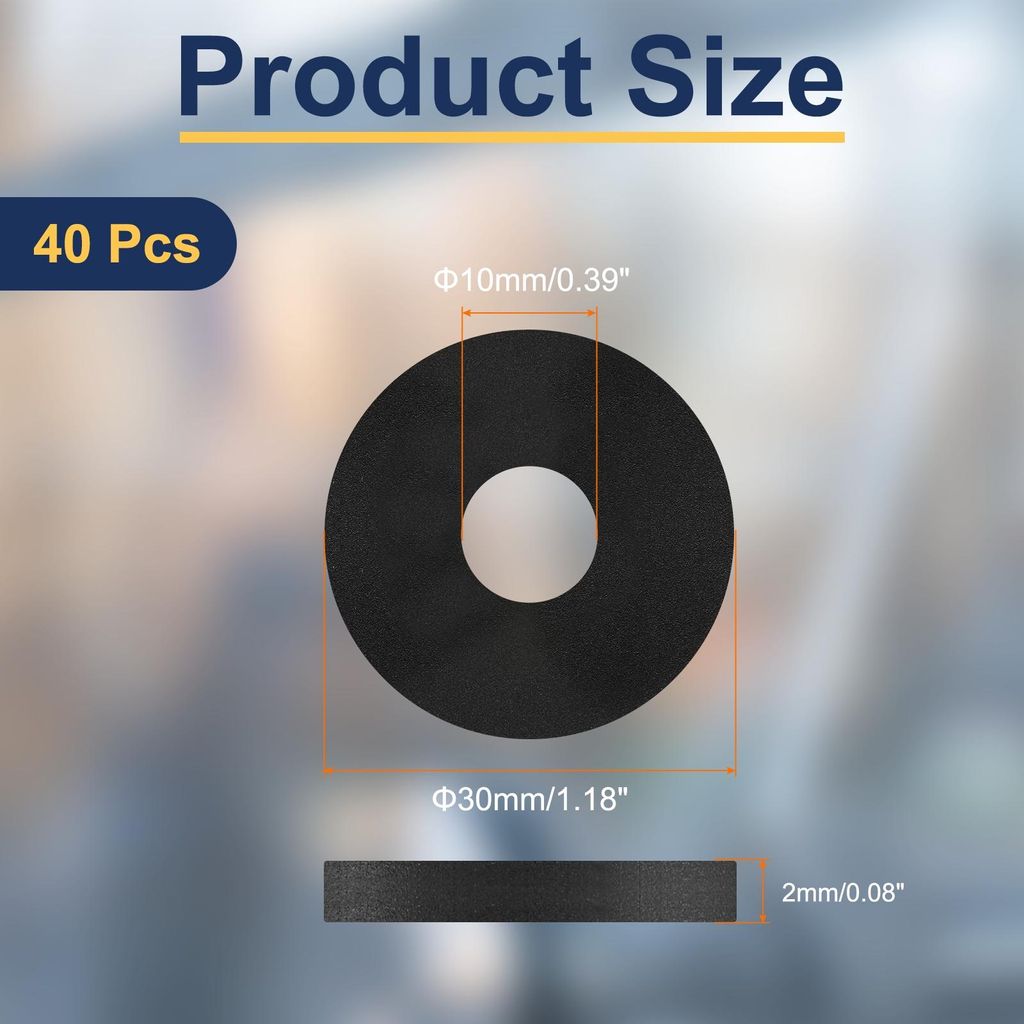 40 Stš¹ck M10 Nylon Flachdichtungen 10mm ID 30mm OD 2mm dick Unterlegscheiben Dichtungsscheiben Kunststoffdichtungsdichtung Ring, Schwarz