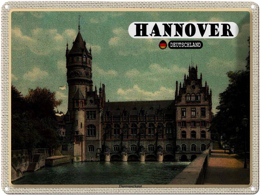 vianmo Blechschild 30x40 cm Hannover Flusswasserkunst Schloss Bildmotiv Reisemotiv Abenteuer Reisen
