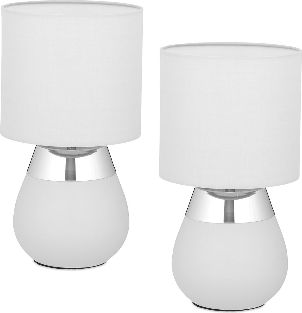 relaxdays Tischlampe mit Stoffschirm 2er Set