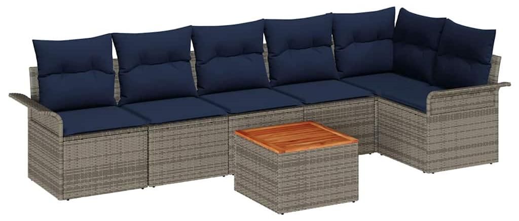 vidaXL Gartensofa-set 7 pcs Grau und Marineblau Poly-Rattan