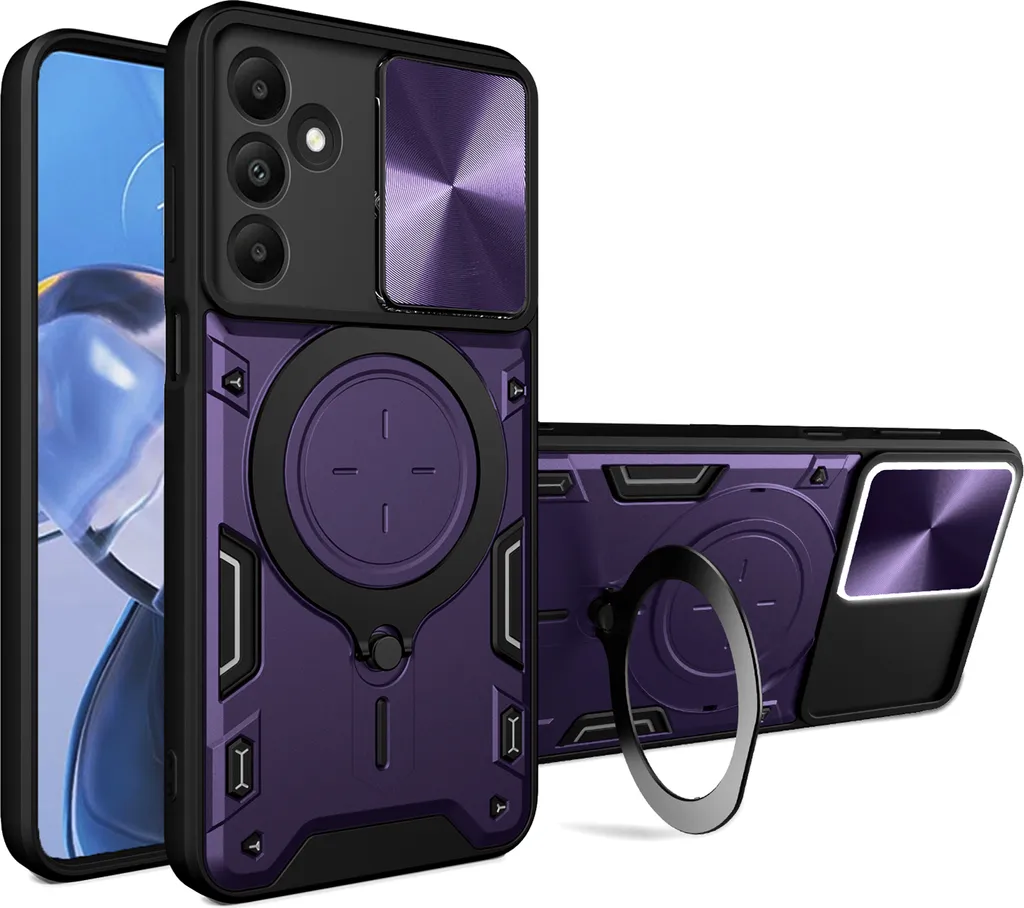 Custodia Samsung Galaxy A15 Viola con Protezione Fotocamera e Anello