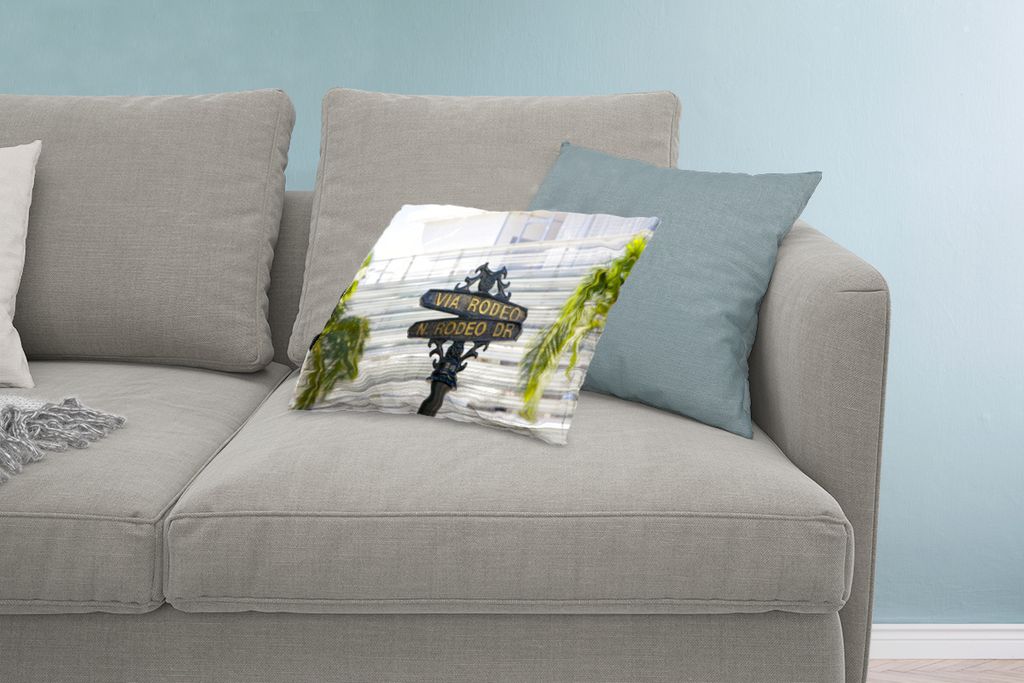 MuchoWow Zierkissen Sofakissen Wohnzimmer Dekokissen 60x40 cm Straßenschild zwischen Palmen in Beverly Hills - Kopfkissen - Polster mit Foto