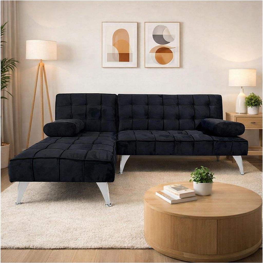Ecksofa Miranda mit Bettfunktion Velvet Schwarz