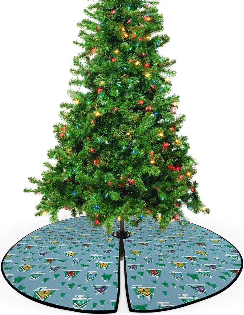 Jupe de sapin de Noël ABAKUHAUS 135 cm trilatérale en tissu multicolore