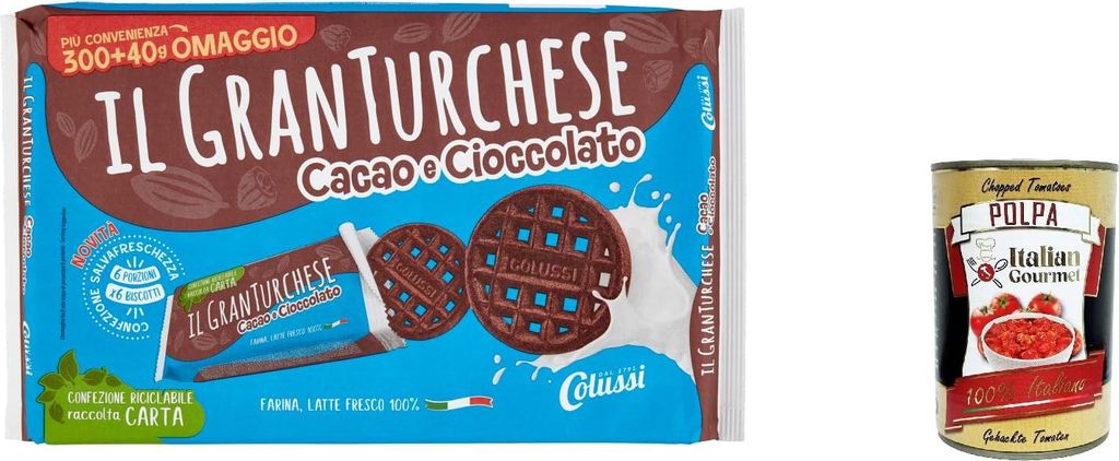 12x Colussi Granturchese Con Cacao e Cioccolato mit Kakao und Schokolade Kekse cookie Kleingebäck 340g + Italian Gourmet polpa 400g