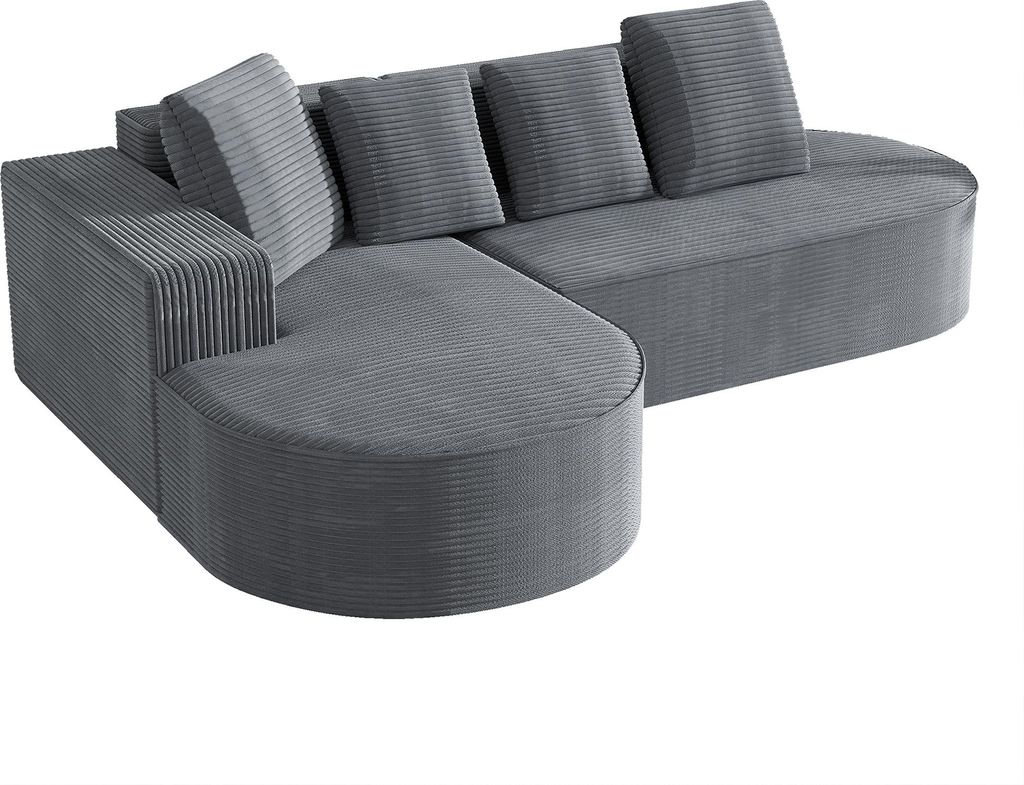 AIORBER Modernes modulares L-Sofa, tiefes Cloud-Kombinationssofa, Schwammsofa ohne Montage, Dreisitzer, gemütlich, mit Kissen, Cord, Grau