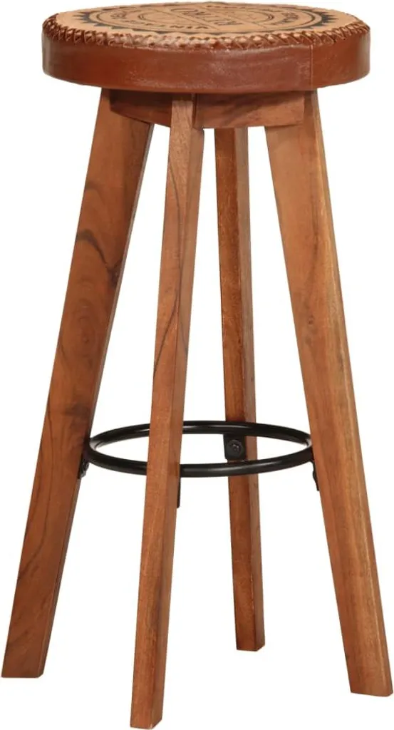Chaise de bar industrielle lot de 2 tabourets bois d'acacia et cuir brun