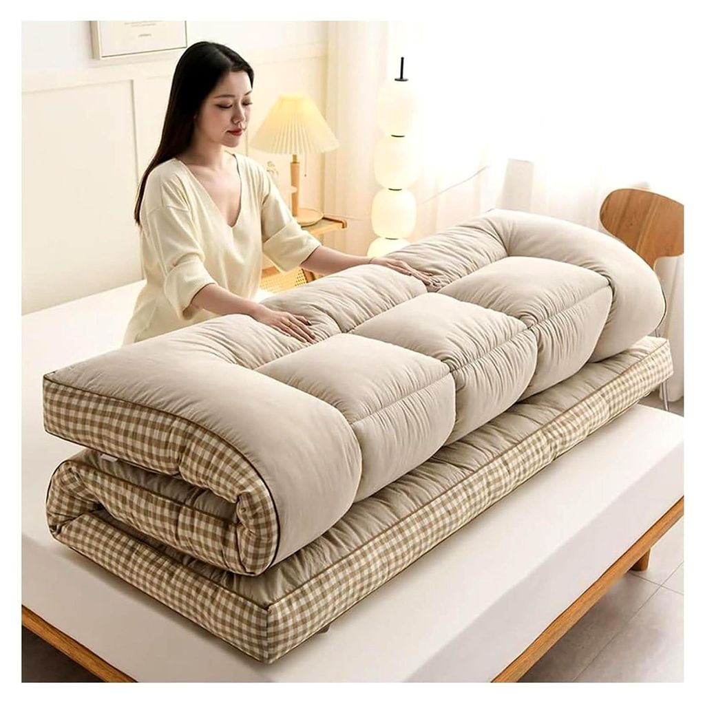 Extra dicke japanische Futon-Matratze, faltbares Bodenbett für Camping und Nutzung, traditionelle Isomatte in Beige (200 x 220 cm), tragbare Boden...