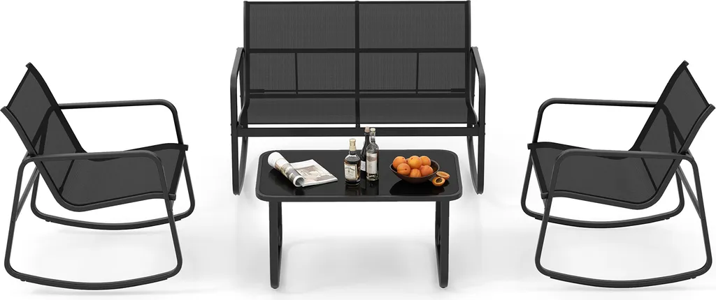 COSTWAY Set Giardino 4 Pezzi con Dondolo: Mobili Esterno in Textilene
