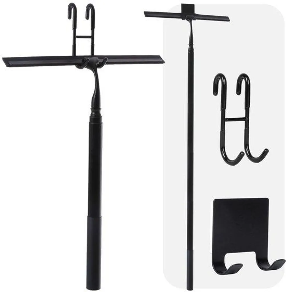 Balai télescopique pour nettoyage hauteur et sols, réglable 153 cm noir