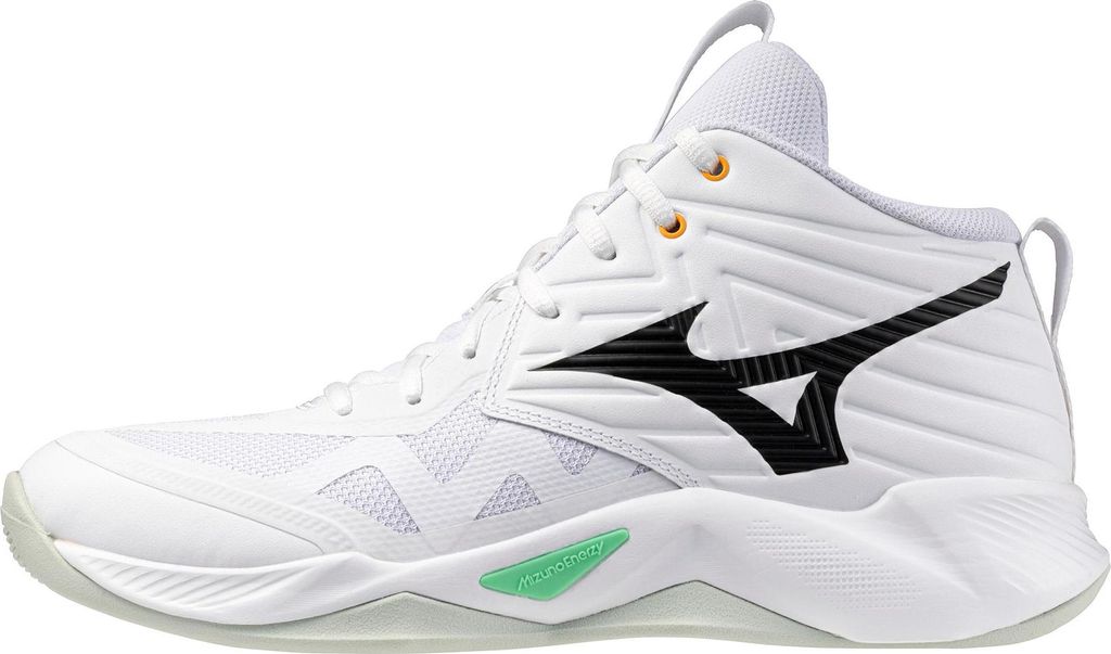 Mizuno Wave Momentum Pro Mid - white/black/frozen emerald, Größe:10