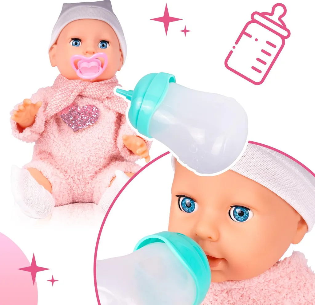 Poupée Educative 35cm pour Calmer les Enfants avec Sons et Tétine Adaptée