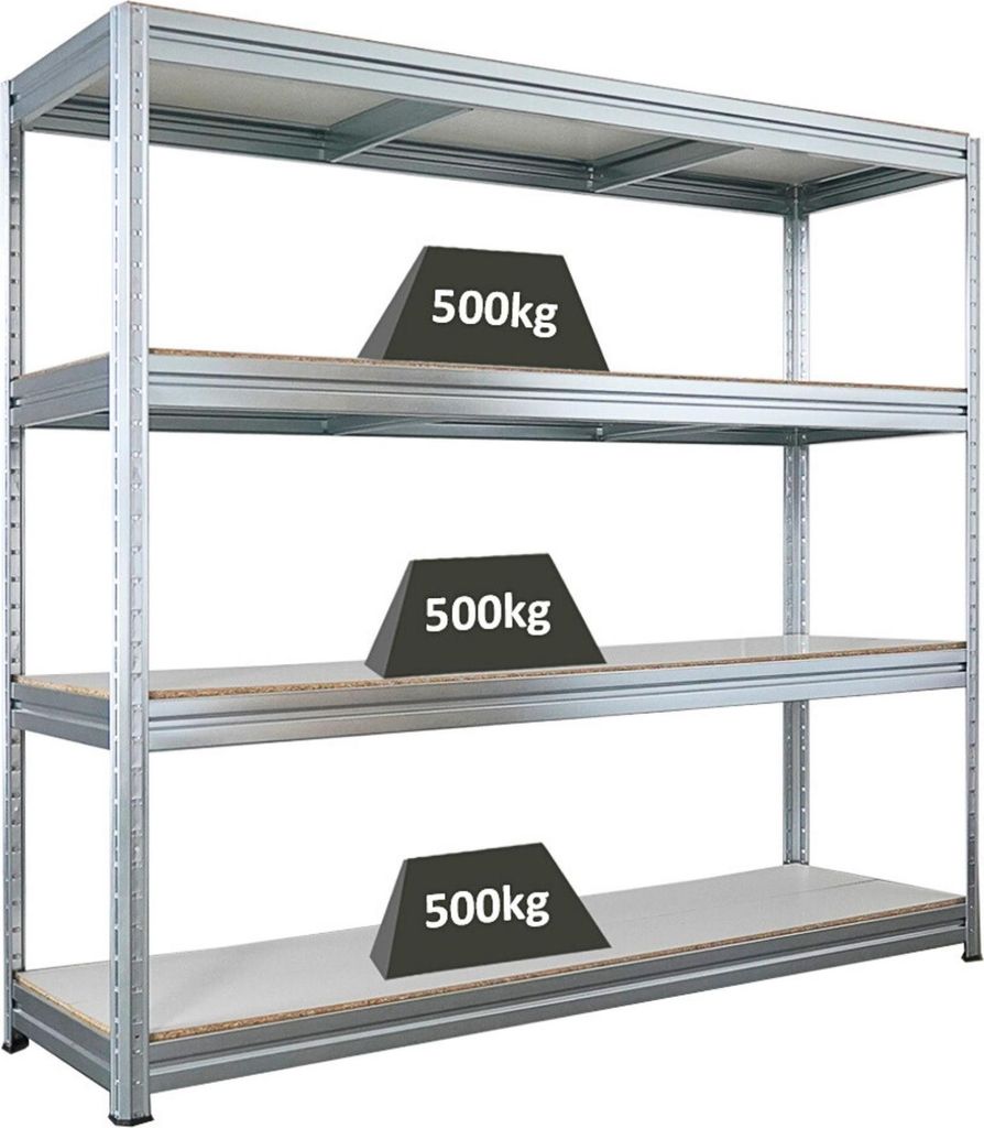 Schwerlastregal DINO | HxBxT 180x200x60cm | 4 Melamin-Ebenen 16mm | Fachlast 500kg | Verzinkt
