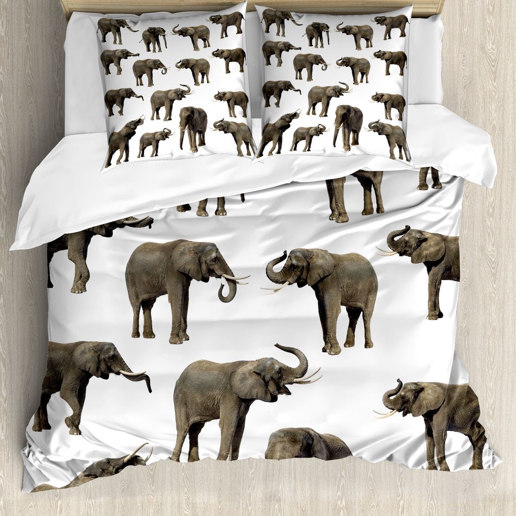 ABAKUHAUS Elefant Bettbezug, Elephants Tusk Ear, Milbensicher Allergiker geeignet mit Kissenbezügen, 200 cm x 200 cm - 80 x 80 cm, Sepia Weiß