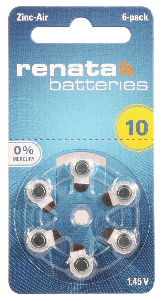 Renata Hörgeräte Batterien, 0% Quecksilber, VE 6 H10 - H675
