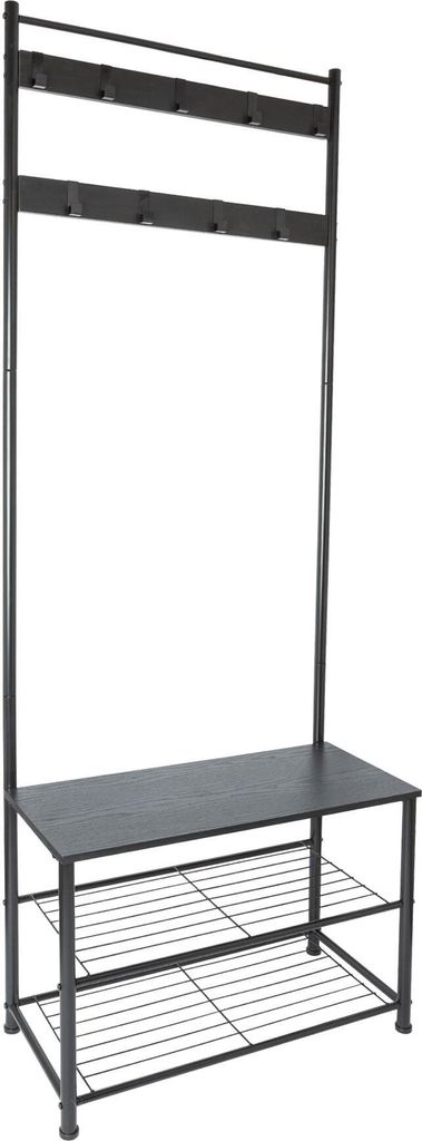Harbour Housewares Quadratischer Garderobenständer aus Stahl mit Schuhbank – Schwarz/Schwarz