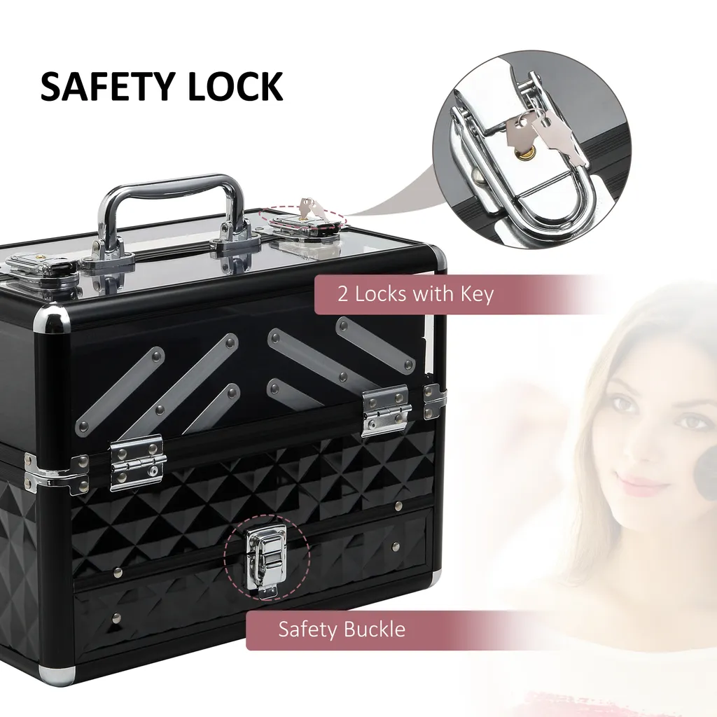Coffre de Rangement Cosmétiques HOMCOM - Mallette Make-up Noir 30cm