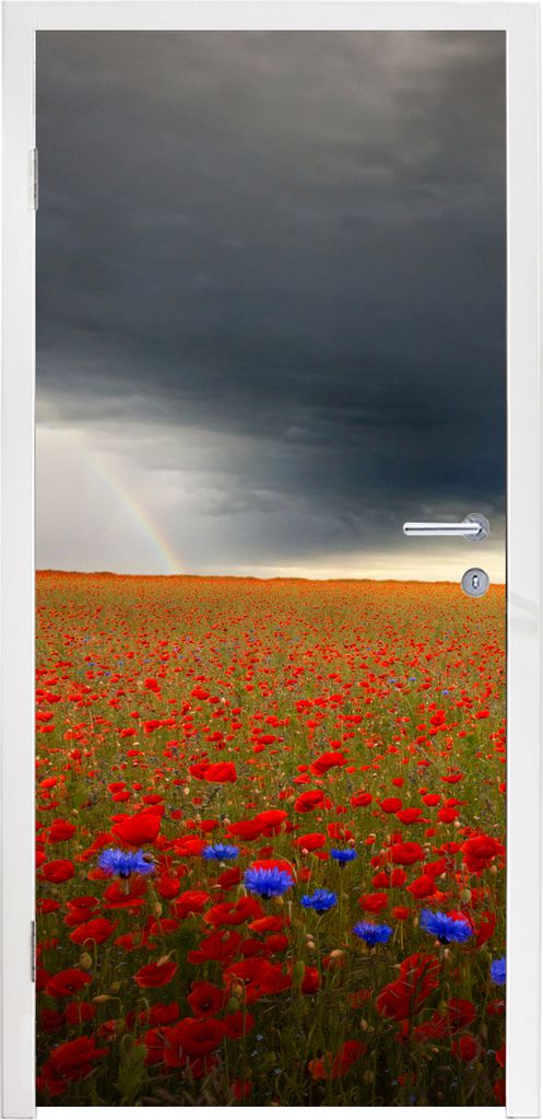 MuchoWow Türtapete Selbstklebende Türfolie Blumen - Rot - Grau 80x205 cm Türposter Türaufkleber Klebefolie Türklebefolie - Fototapete - XXL-...