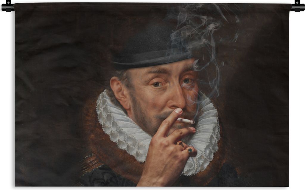 MuchoWow Wandteppich Wandbehang Wilhelm von Oranien - Adriaen Thomasz - Rauchen 90x60 cm Tapisserie Dekoration Wandtuch - Wandskulpturen - Bildte...