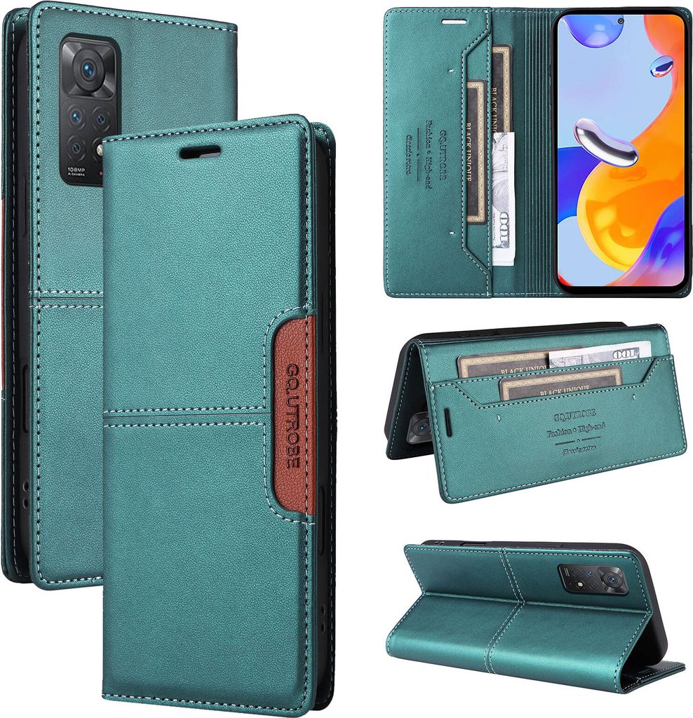 Handyhülle für Xiaomi Redmi Note 11 Pro 5G/4G Hülle, Leder Flip Wallet Kartenfach Stand Schutzhülle Grün
