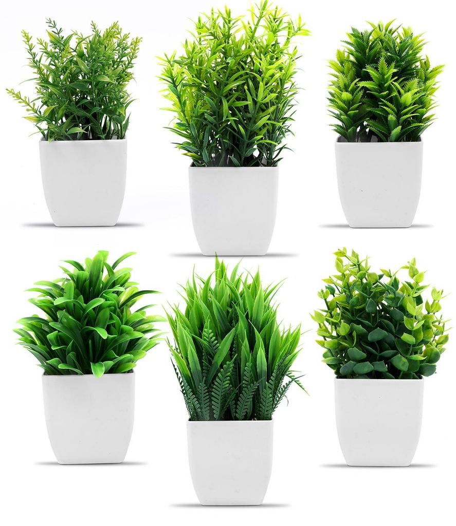 Künstliche Pflanzen, 6 Mini-Kunstpflanzen im Topf, künstliche Plastikpflanzen für Schlafzimmer, Badezimmer, Küche, Wohnung und Inneneinrichtung.