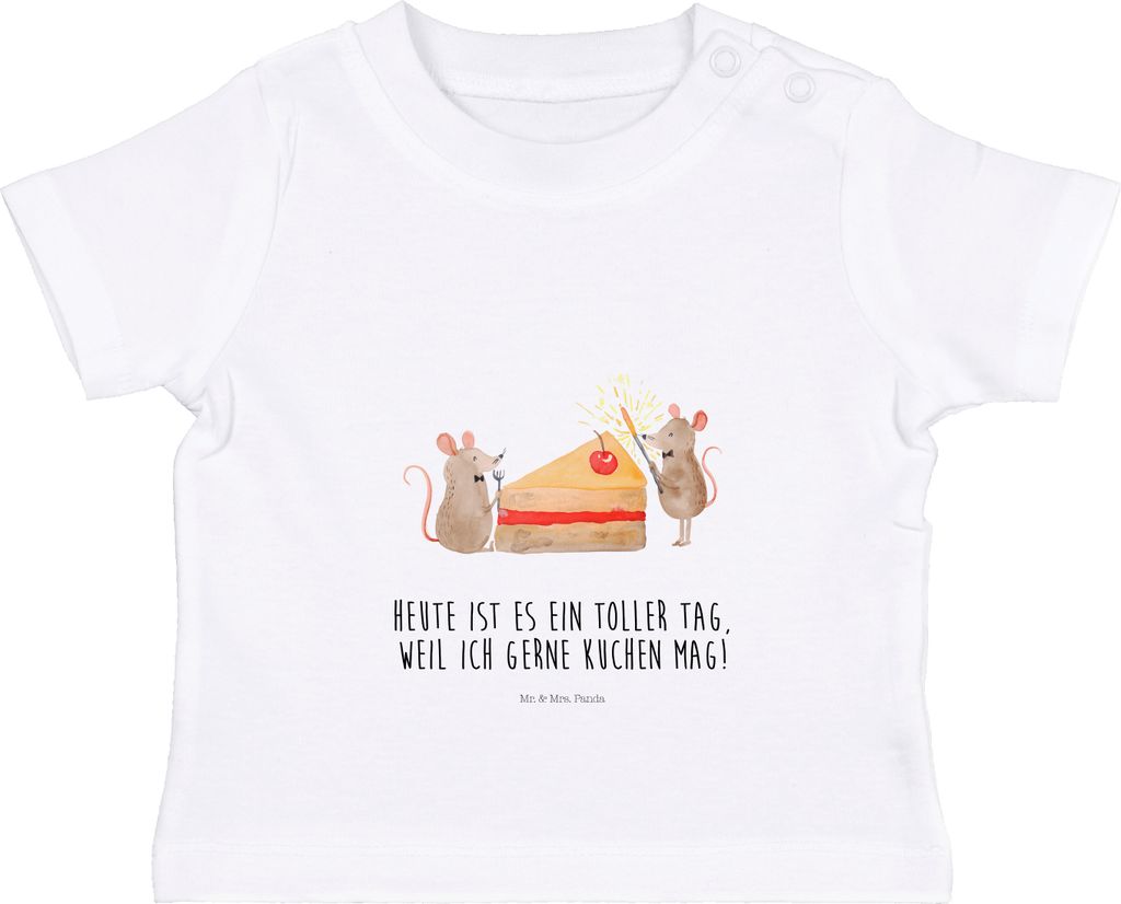 Mr. & Mrs. Panda Babyshirt Mäuse Kuchen 6. - 12. Monat - Weiß - Geschenk, Happy Birthday, Maus, T-Shirt, Baby, Geburtstag, Shirt, Kinder, Kuchenl...