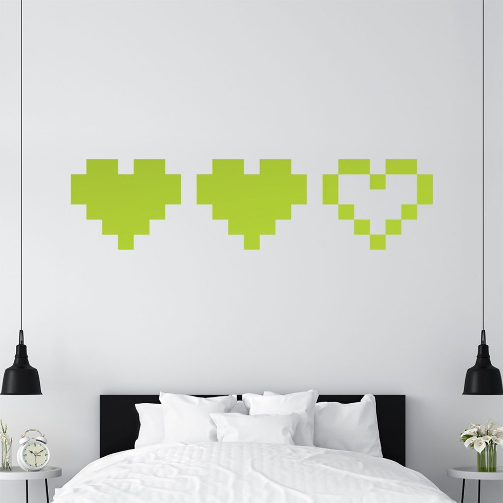 KIWISTAR 3 Herzen - Liebe Leben Gaming Retro Wandtattoo in 6 Größen - Wandaufkleber Wall Sticker - Dekoration, Küche, Wohnzimmer, Schlafzimmer, ...