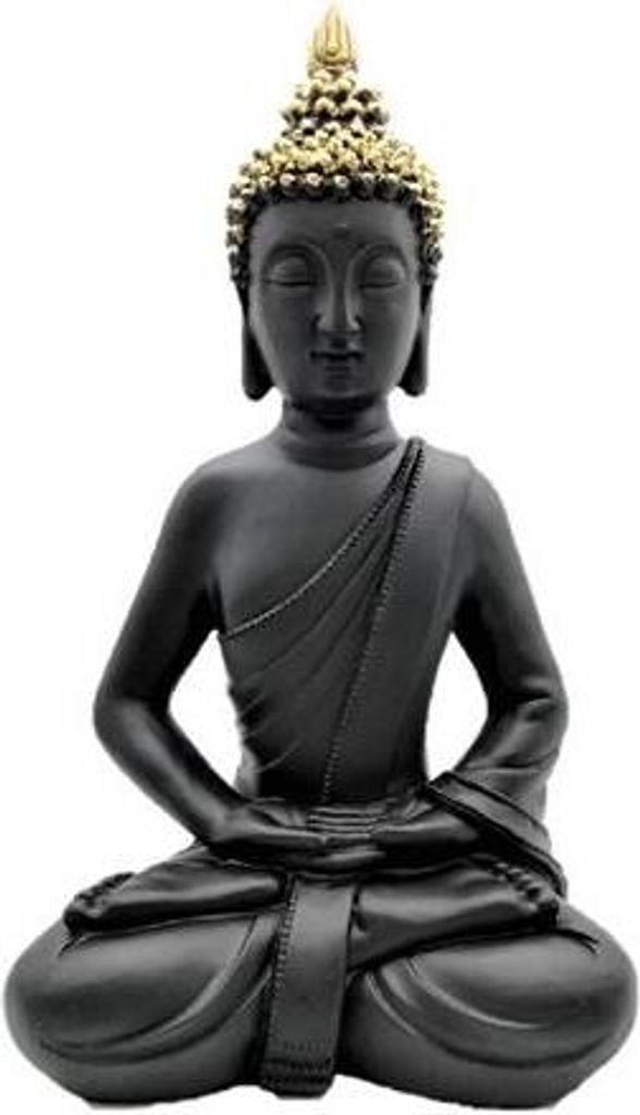 Buddha Figur 30 cm Schwarz Gold Skulptur Feng Shui