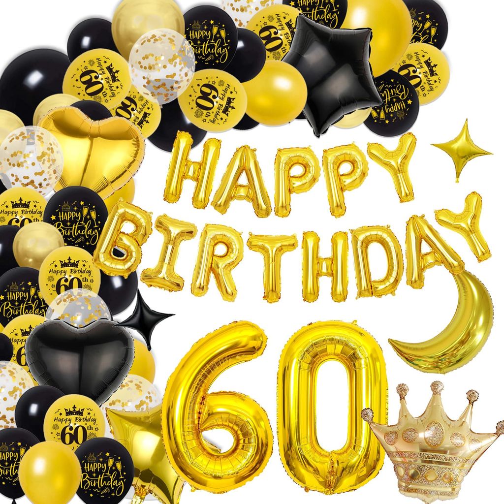 Dekoration zum 60. Geburtstag Set XXL-Ballons in Schwarz und Gold mit der Zahl 60 ZŁY OPIS