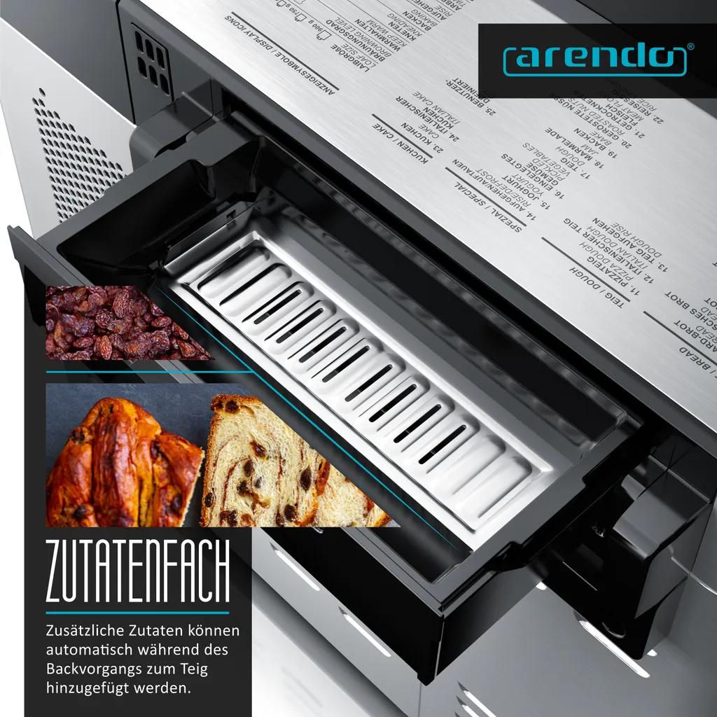 Arendo Bread Maker 1kg: 25 Funzioni Automatiche e Design Acciaio - 6