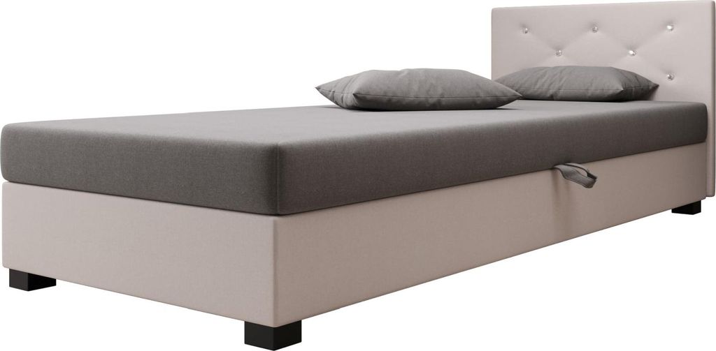 AURA SOFA Boxspringbett OLET 90x195 Komplett-Set mit Bonell Matratze, Polsterbett mit Bettkästen - Hellbeige/Grau, SAWANA 01/21