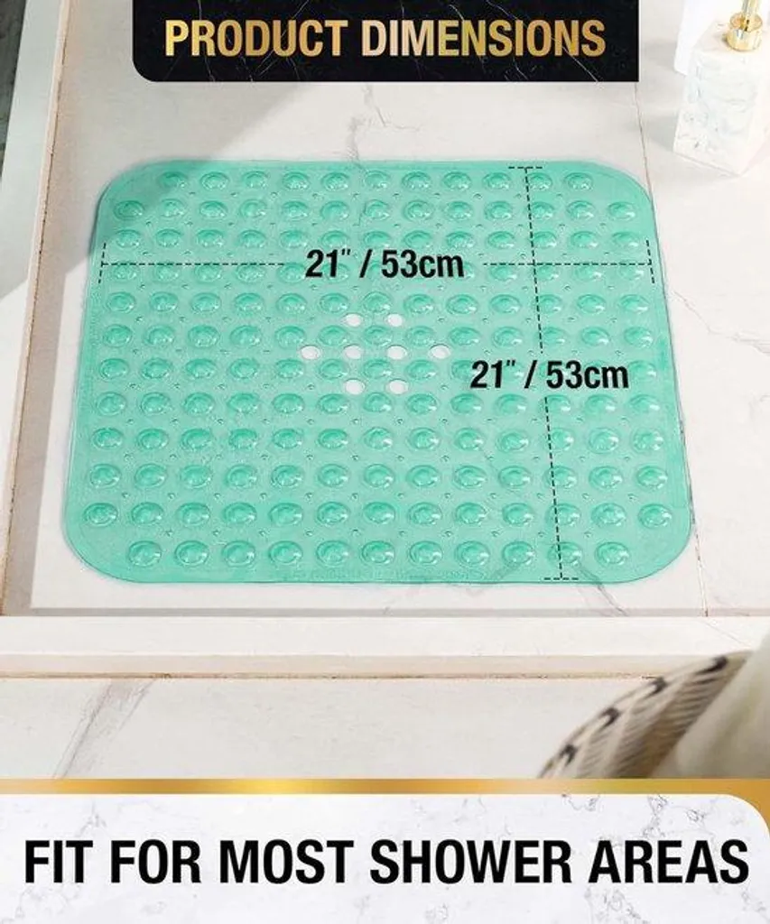 Tapis de bain carré antidérapant vert 53 cm pour douche sécurisée Zen