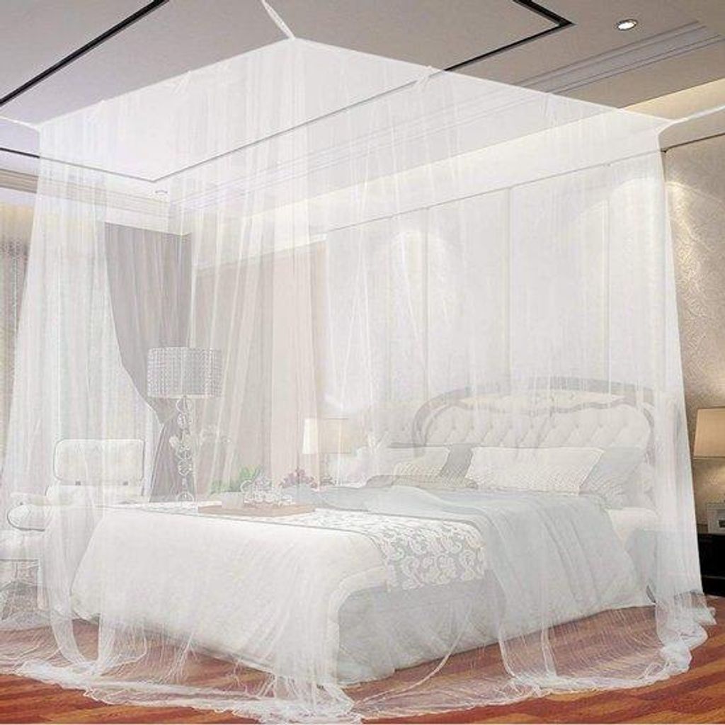 Viereckige Schlafnetze für große Schlafzimmer, Dachschlafnetze für Einzel- und Doppelbetten - weiß (190 x 210 x 240 cm)