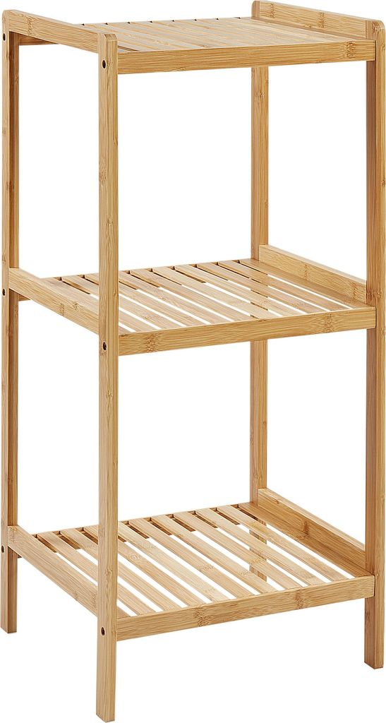 BELIANI Badregal Hellbraun Bambusholz 78 cm Hoch 3 Fächer Lamellen-Optik Latten-Optik Schmal Rustikal Badezimmer Ausstattung Badmöbel Holzregal