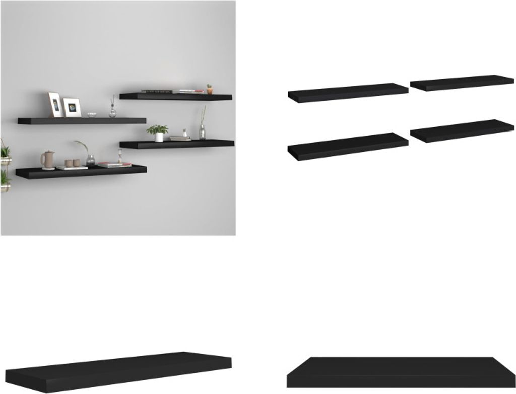 vidaXL Schweberegale 4 Stk. Schwarz 80x23,5x3,8 cm MDF - Wandregal - Wandregale - Schwebendes Wandregal - Wandregal Schwebend