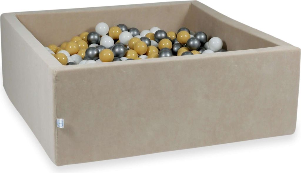 Bällebad 110x110x40cm Velvet Soft Beige – Mit 600 Bällen / beige, weiß, silber