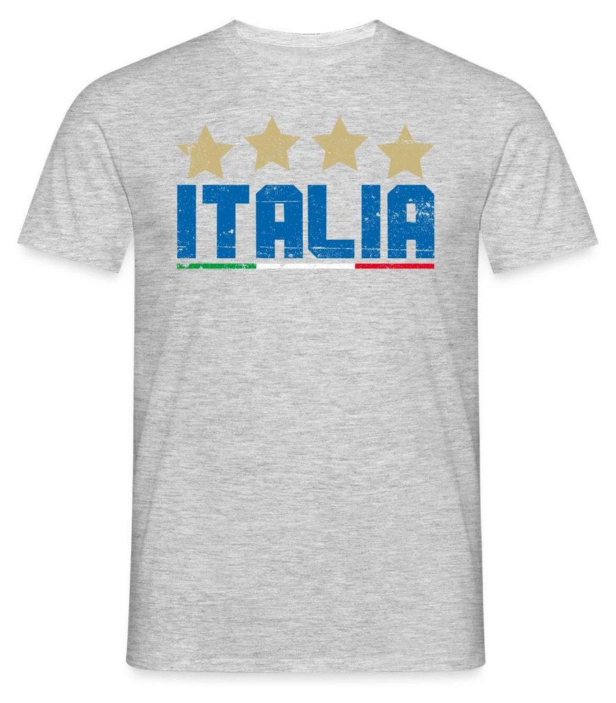 Spreadshirt Italien Vier Sterne Weltmeister Fußball Männer T-Shirt, 4XL, Grau meliert