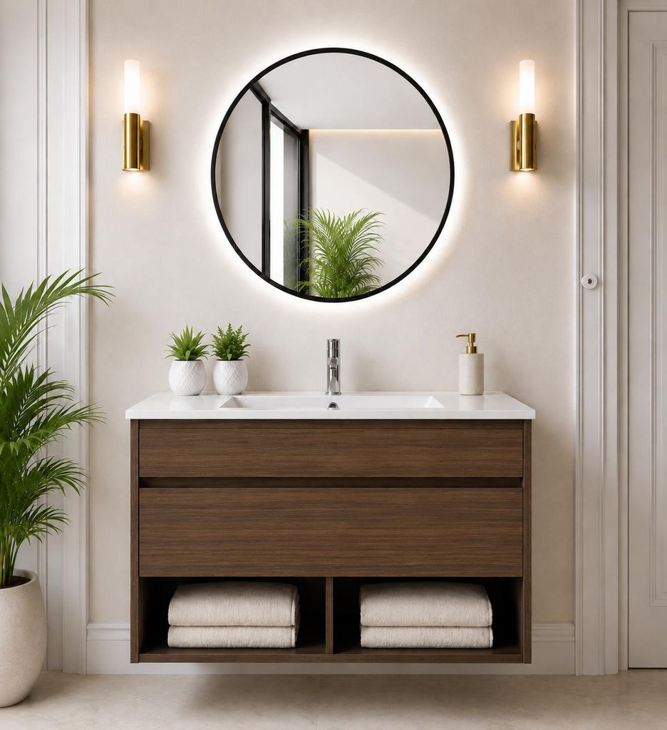 ORIGEN BATH NEBARI Hänge-Badmöbel mit Waschbecken 100x40 cm, Tea-Esche