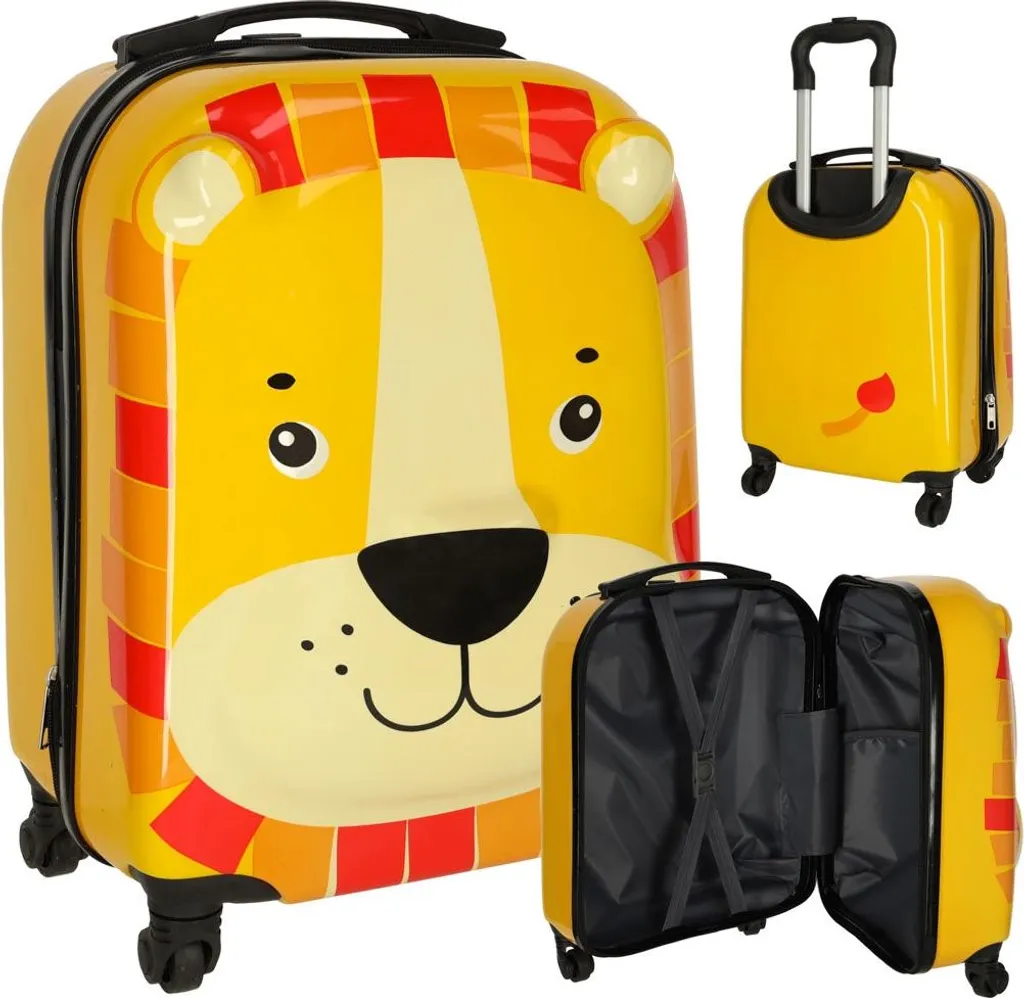 Valigia da viaggio per bambini, bagaglio a mano con ruote, leone