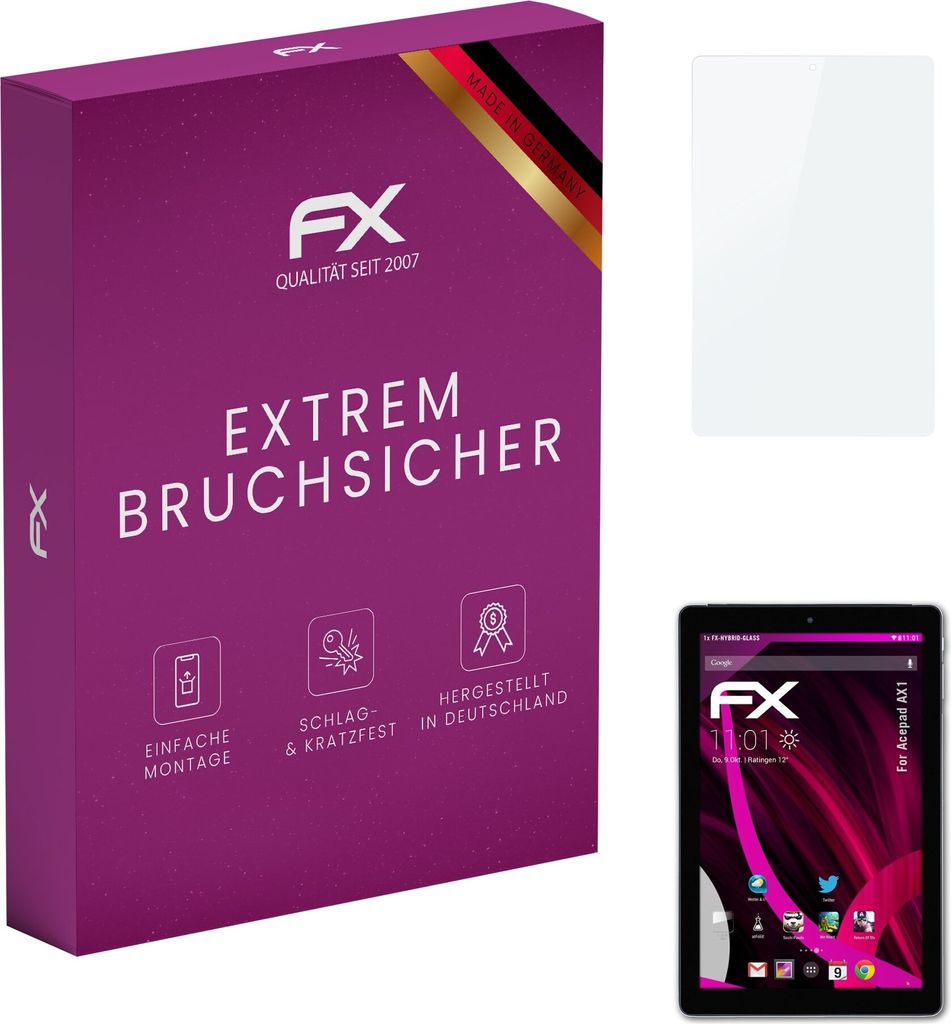 atFoliX FX-Hybrid-Glass Displayfolie kompatibel mit Acepad AX1 Glasfolie
