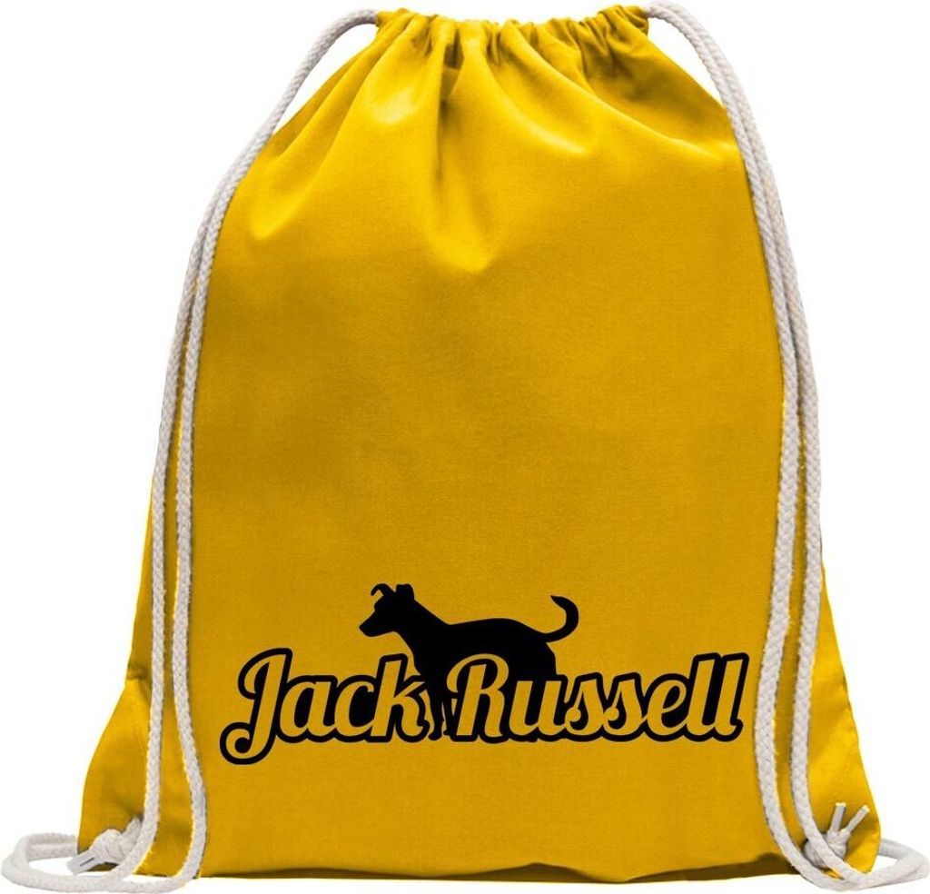 Kiwistar - Turnbeutel - gelb - Jack Russell Terrier - Fun Rucksack Sport Beutel Gymsack Baumwolle mit Ziehgurt