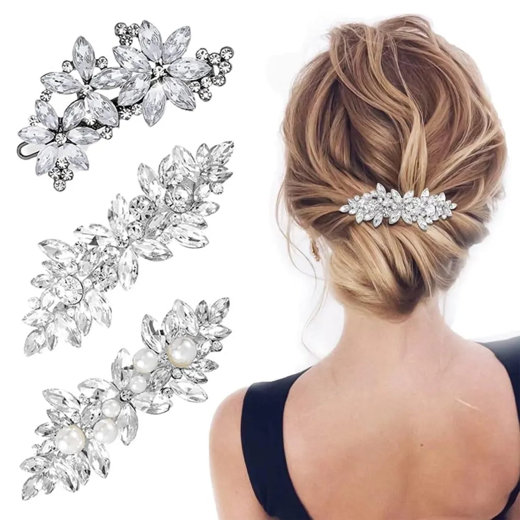 Accessoires cheveux mariage avec fleurs en cristal et perles blanches