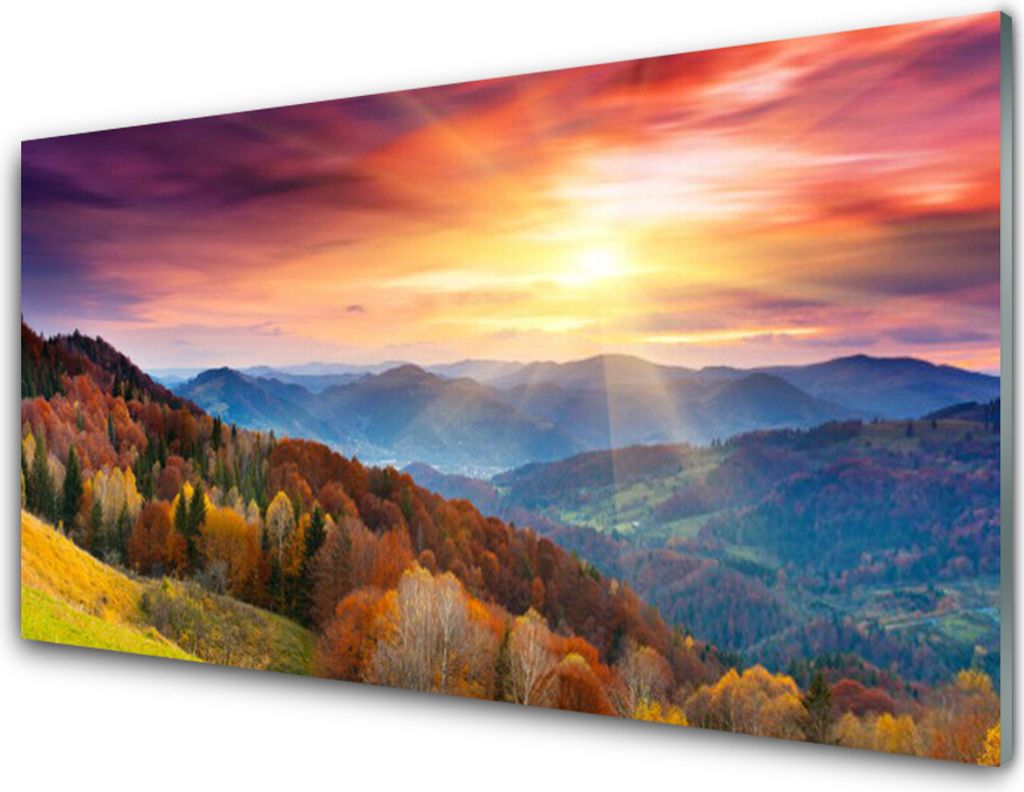 Acrylglasbilder 100x50 Wandbild Druck Gebirge Wald Gelb Landschaft