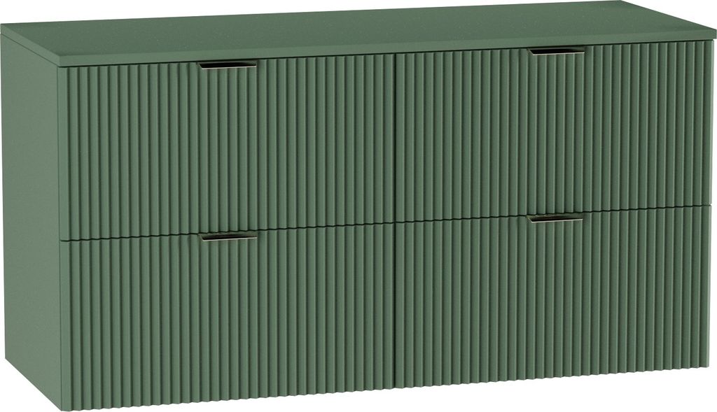 WENA Waschtischunterschrank 120 cm, geriffelte Fronten, Griffe aus Metall in der Farbe Gold (Farbe: Salbei)