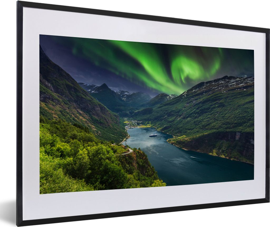 MuchoWow® MuchoWow® Gerahmtes Poster Nordlichter - Berg - Produktbild 