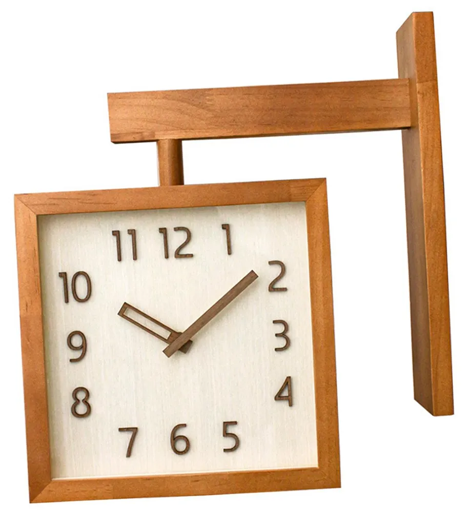 Horloge Murale Silencieuse sans Tic-Tac Double Face en Bois de Coin